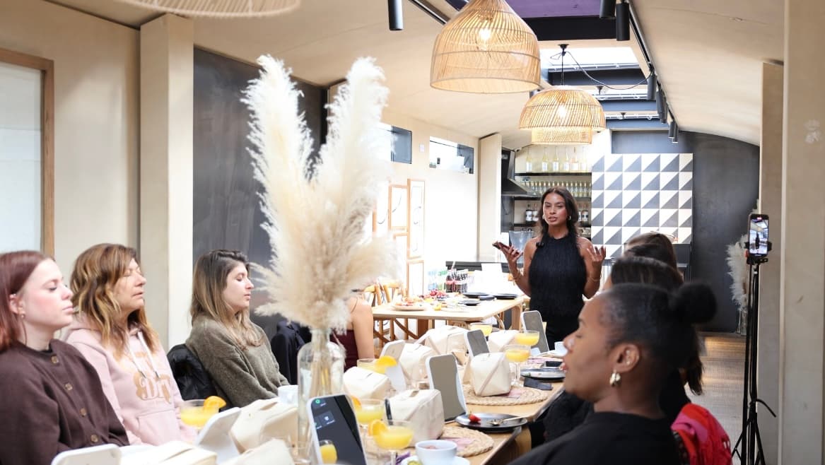 Kiara Alles-Shah speaking to a sold-out room in Shoreditch, 2025