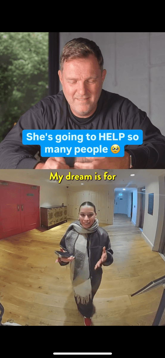 Simon Squibb reacting to Kiara’s pitch, captioned “She’s going to help so many people”